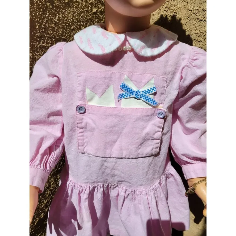 VTG Sweet Potato Pink Dress with Leggings 4T Kitten Cats Pocket